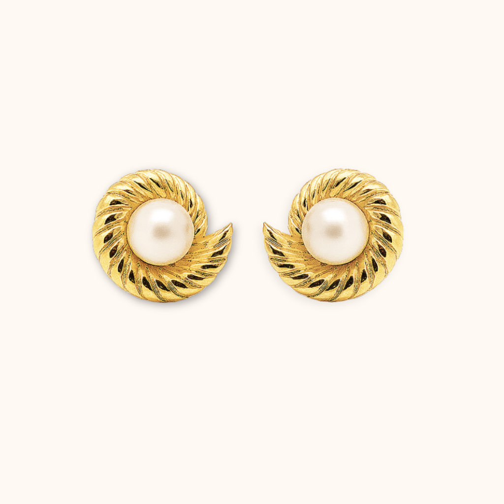ROMALI 18K Gold-Plated Swirl Pearl Stud Earrings - ROMALI
