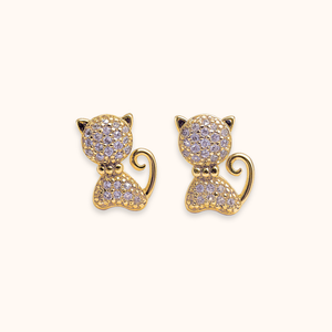 ROMALI 18K Gold-Plated Cat Crystal Stud Earrings - ROMALI