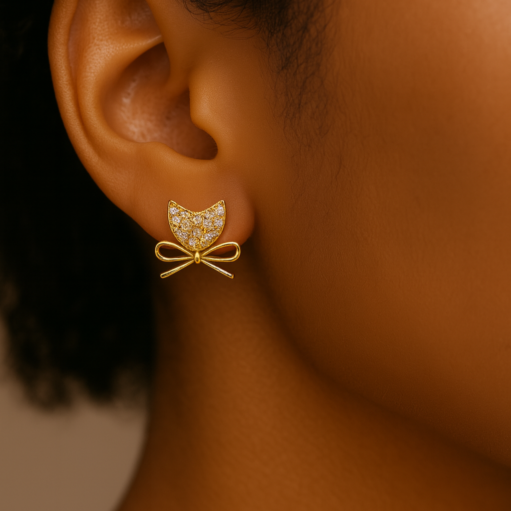 ROMALI 18K Gold-Plated Bow Cat Stud Earrings - ROMALI