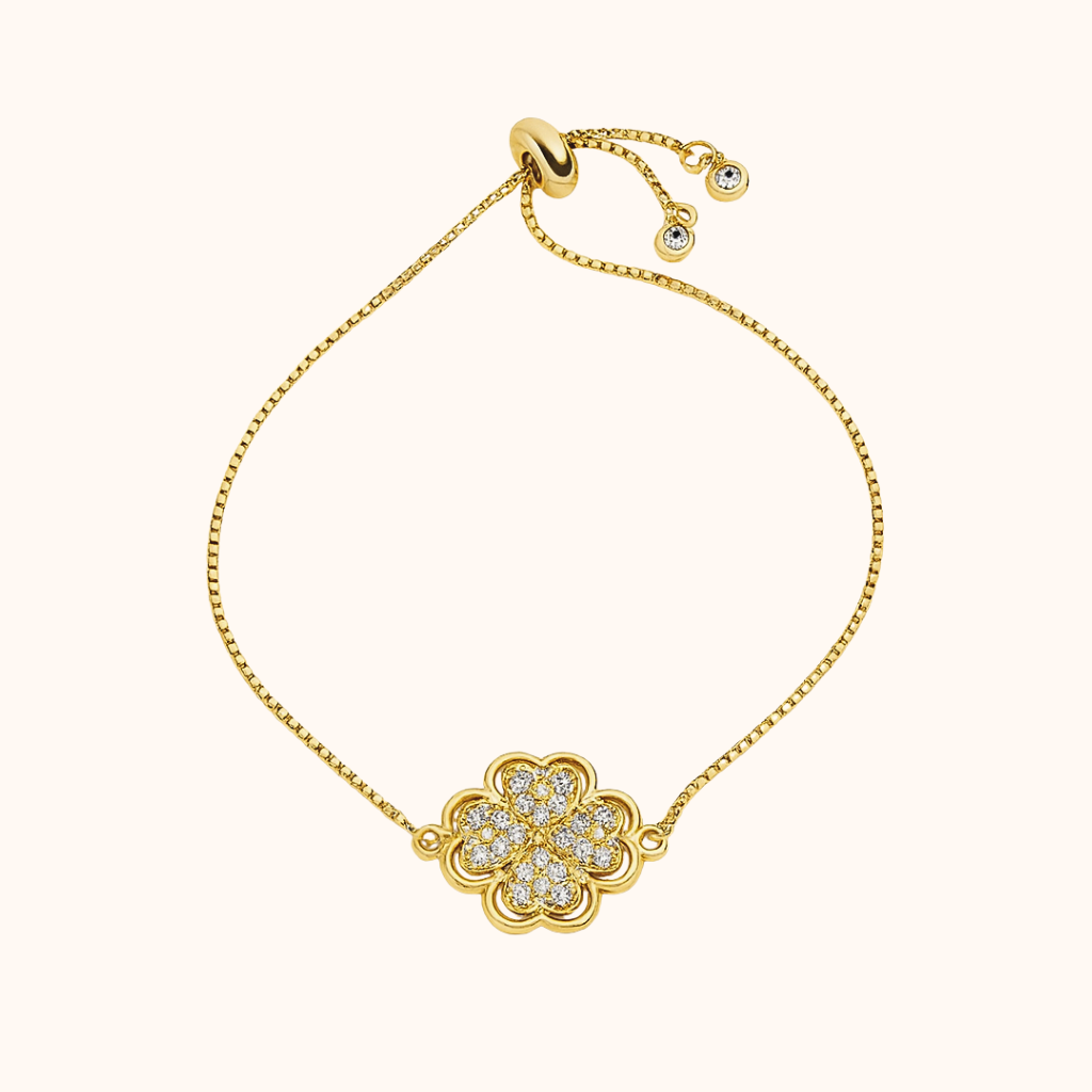 ROMALI 18K Gold-Plated Clover Slider Bracelet – CZ Pavé Adjustable Bracelet