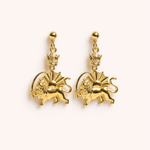 ROMALI Lion & Sun Iran Pahlavi Earrings | 18K Gold-Plated