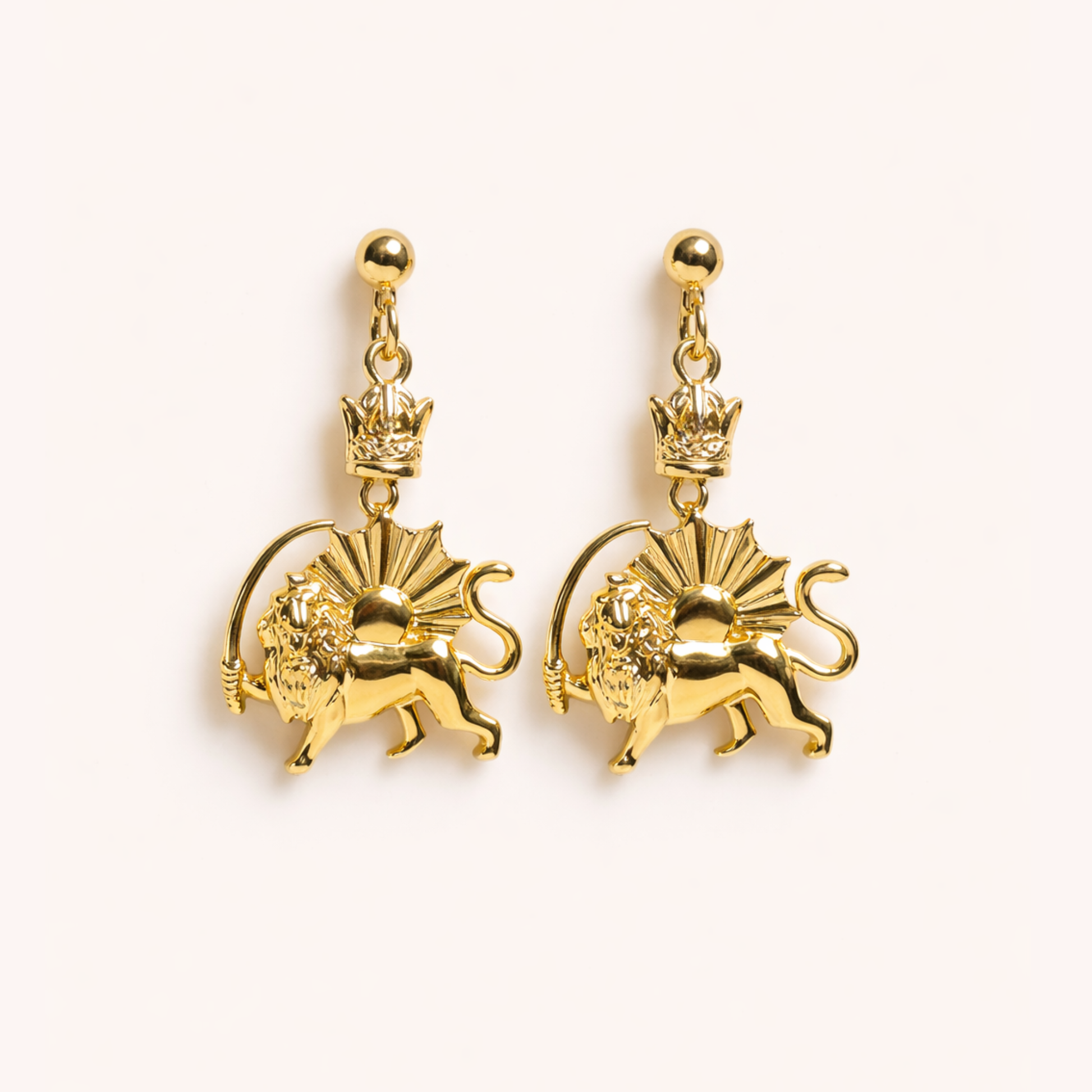 ROMALI Lion & Sun Iran Pahlavi Earrings | 18K Gold-Plated