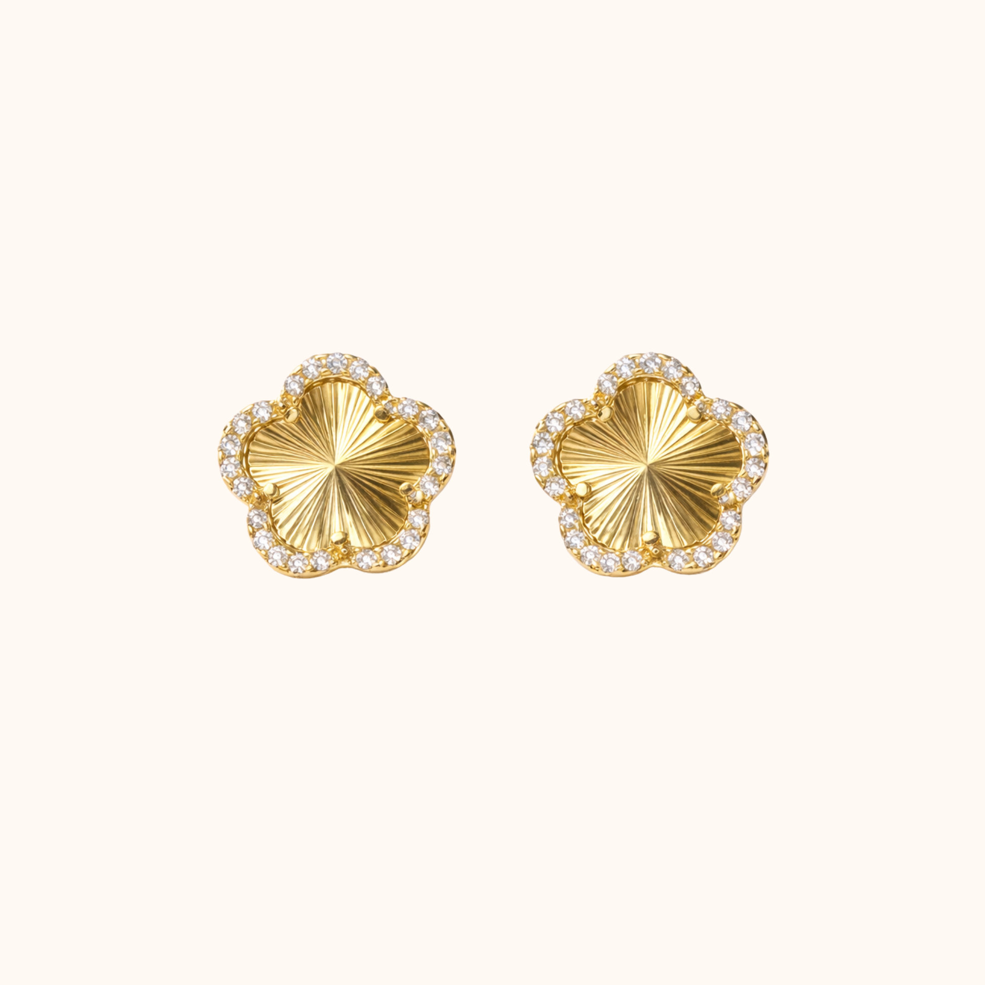ROMALI Gold Clover Pavé Stud Earrings | 18K Gold-Plated