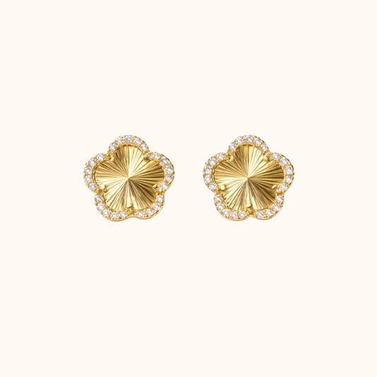 ROMALI Gold Clover Pavé Stud Earrings | 18K Gold-Plated