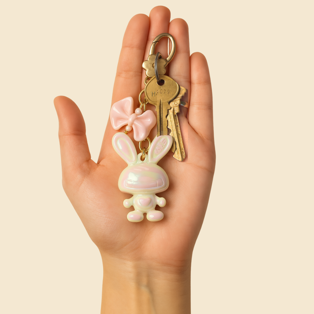 ROMALI Pink Bow Bunny – 2-in-1 Bag Charm & Keychain - ROMALI