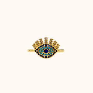 ROMALI 18K Gold-Plated  Pavé Design Blue Evil Eye Ring Adjustable