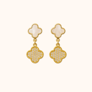 ROMALI 18K Gold-Plated Clover Drop Earrings – Mother of Pearl & CZ Shine