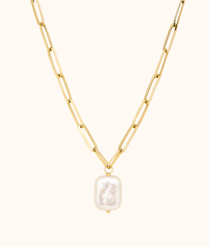 ROMALI 18K Gold-Plated Paperclip Freshwater Pearl Pendant Necklace