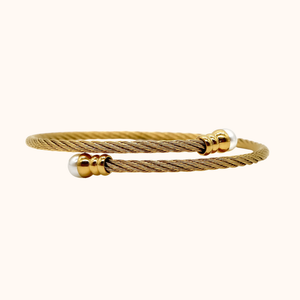 ROMALI Two-Tone 18K Gold-Plated Twisted Cable Bracelet with Pearl Accents