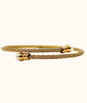 ROMALI Two-Tone 18K Gold-Plated Twisted Cable Bracelet with Pearl Accents