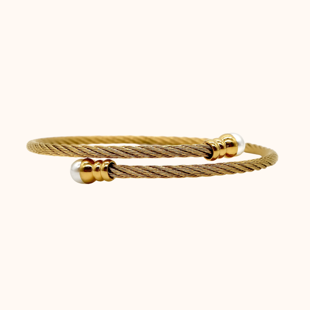 ROMALI Two-Tone 18K Gold-Plated Twisted Cable Bracelet with Pearl Accents