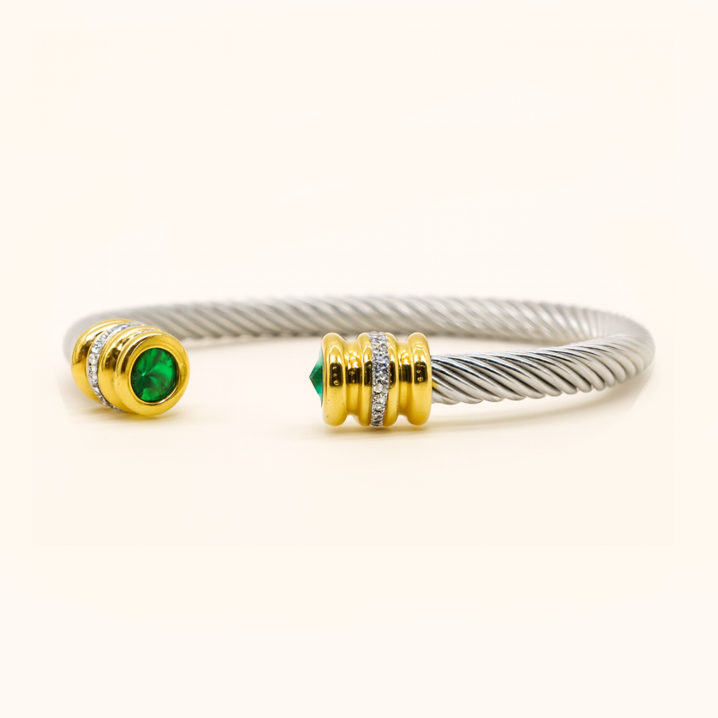 ROMALI Stainless Steel Burgundy Crystal Cable Cuff Bracelet