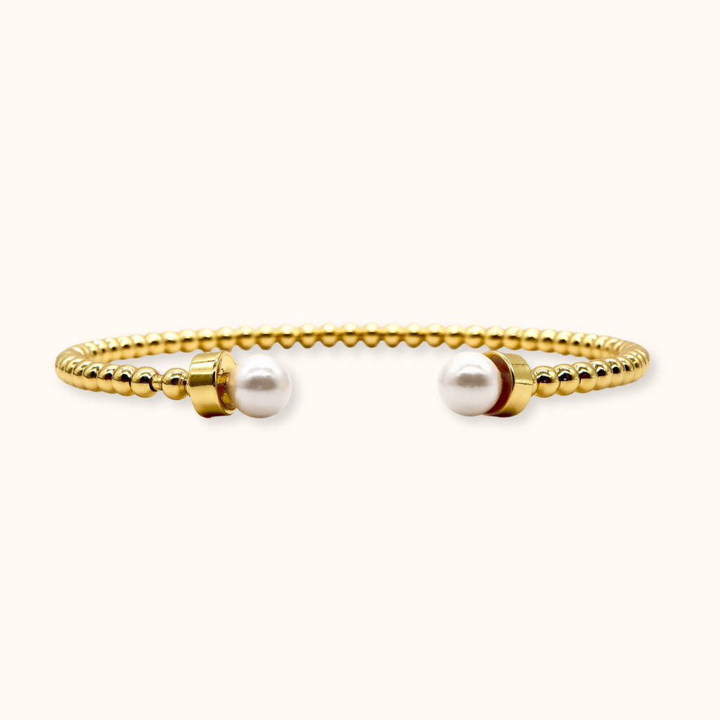 ROMALI 18K Gold-Plated Pearl Beaded Cuff Bracelet