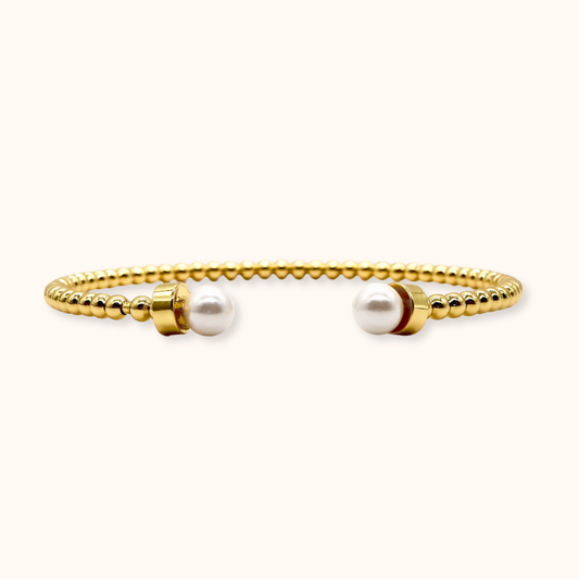 ROMALI 18K Gold-Plated Pearl Beaded Cuff Bracelet