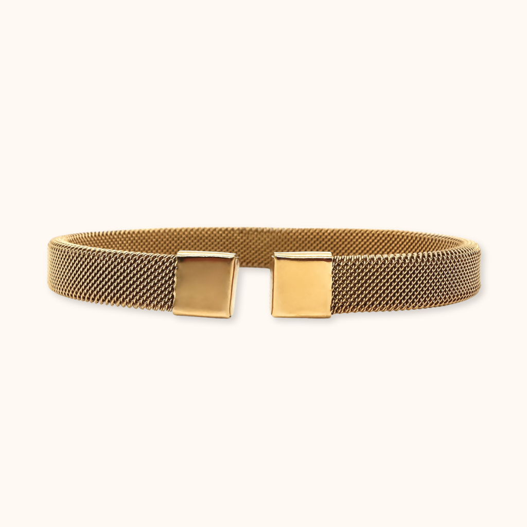 ROMALI 18K Gold-Plated Mesh Cuff Bracelet – Modern Minimalist Gold Bangle
