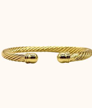 ROMALI 18K Gold-Plated Twisted Rope Cuff Bracelet – Classic Cable-Inspired Gold Bangle