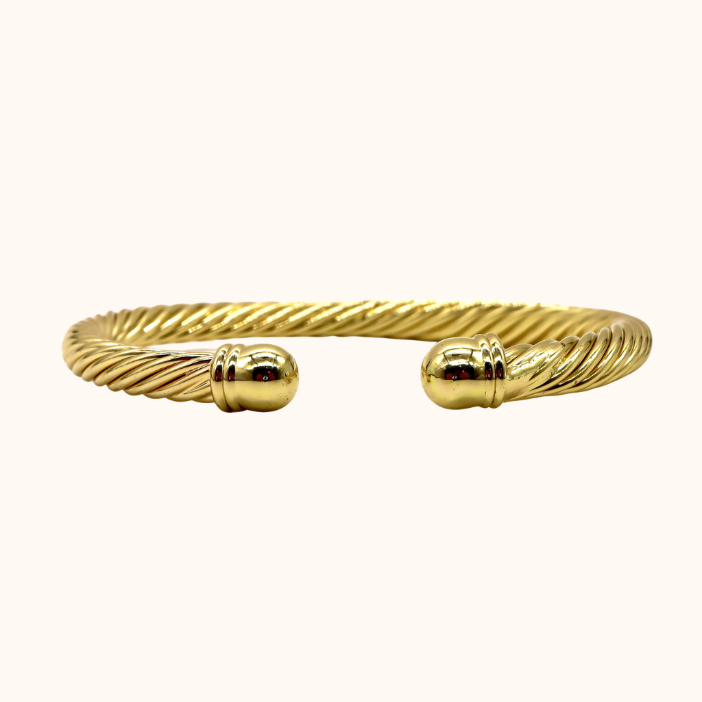 ROMALI 18K Gold-Plated Twisted Rope Cuff Bracelet – Classic Cable-Inspired Gold Bangle