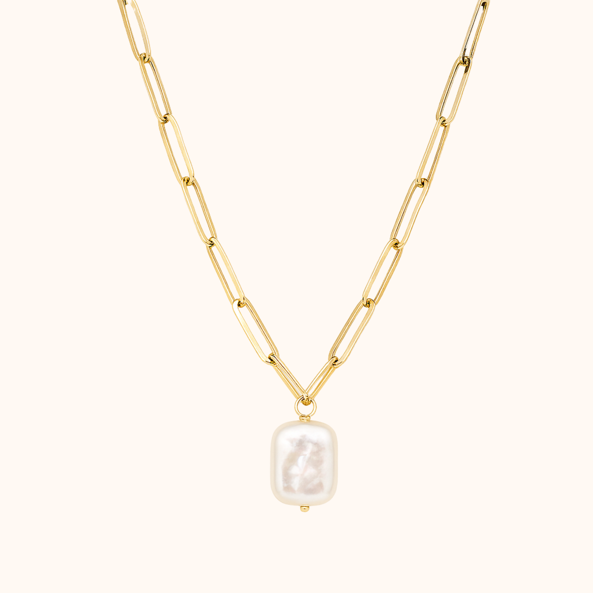 ROMALI 18K Gold-Plated Paperclip Freshwater Pearl Pendant Necklace