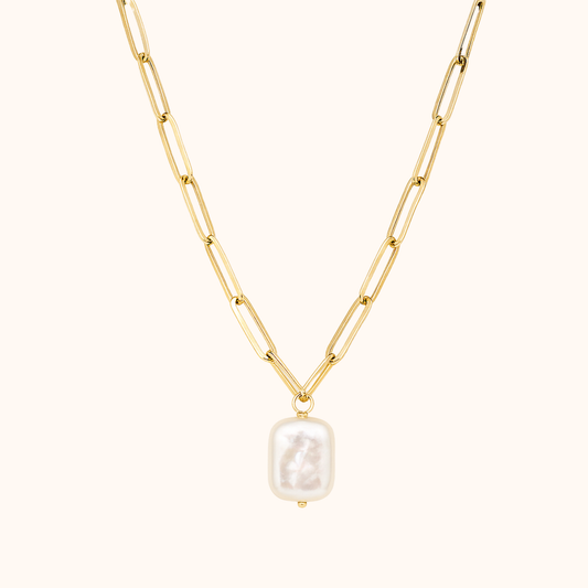 ROMALI 18K Gold-Plated Paperclip Freshwater Pearl Pendant Necklace