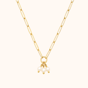 ROMALI 18K Gold-Plated Paperclip Petite Freshwater Pearlies Pendant Necklace