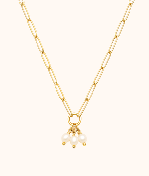 ROMALI 18K Gold-Plated Paperclip Petite Freshwater Pearlies Pendant Necklace