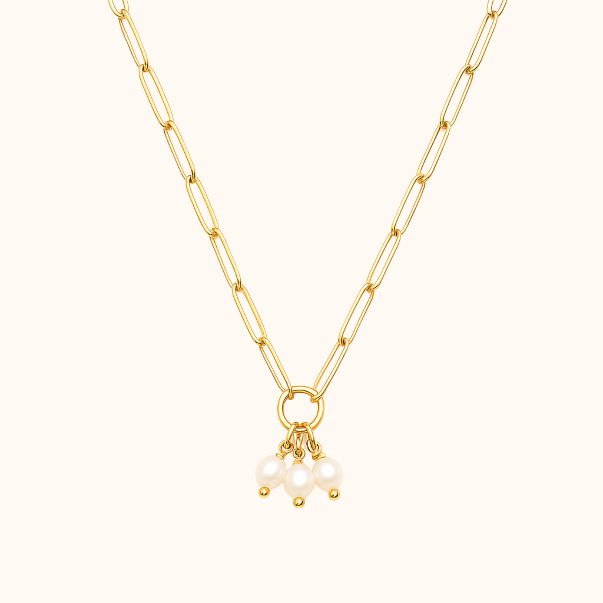 ROMALI 18K Gold-Plated Paperclip Petite Freshwater Pearlies Pendant Necklace