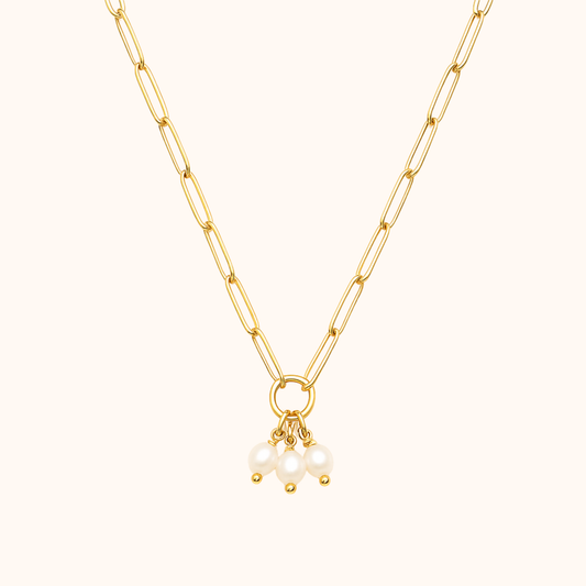 ROMALI 18K Gold-Plated Paperclip Petite Freshwater Pearlies Pendant Necklace