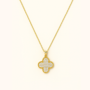 ROMALI 18K Gold-Plated Clover Pendant Necklace – CZ Pavé Shine