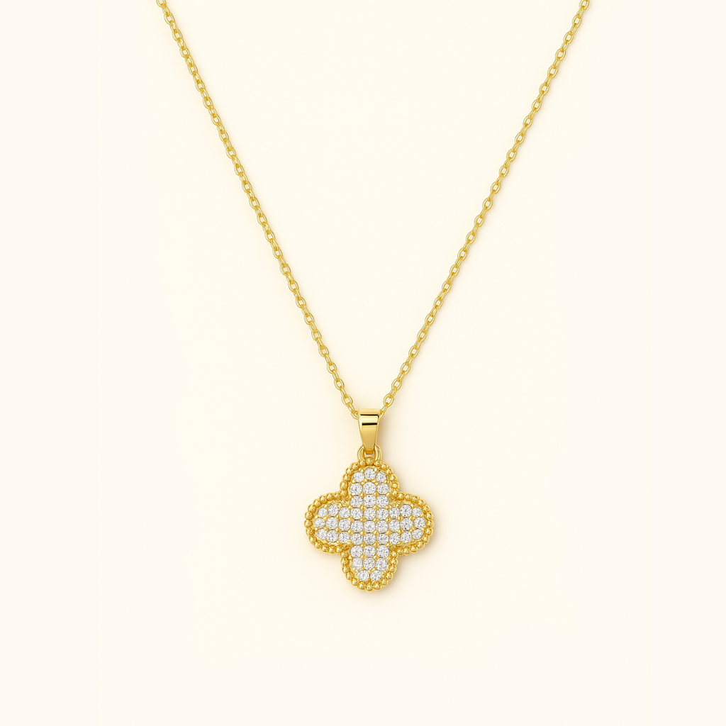 ROMALI 18K Gold-Plated Clover Pendant Necklace – CZ Pavé Shine