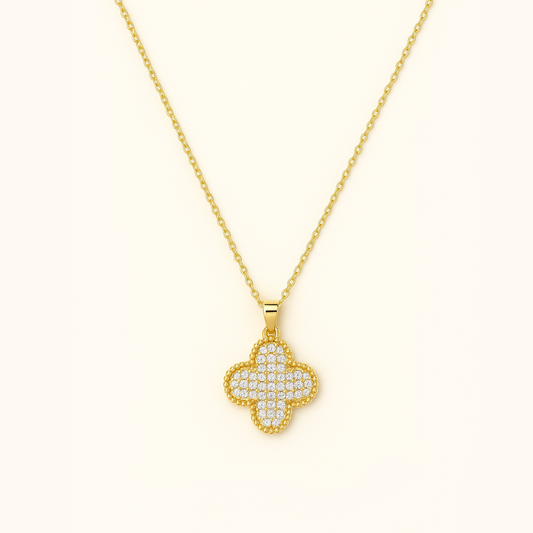 ROMALI 18K Gold-Plated Clover Pendant Necklace – CZ Pavé Shine