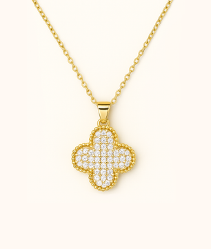 ROMALI 18K Gold-Plated Clover Pendant Necklace – CZ Pavé Shine