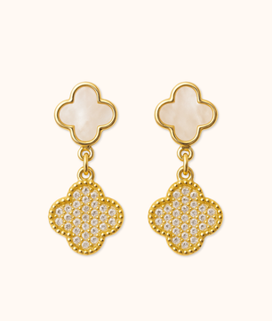 ROMALI 18K Gold-Plated Clover Drop Earrings – Mother of Pearl & CZ Shine