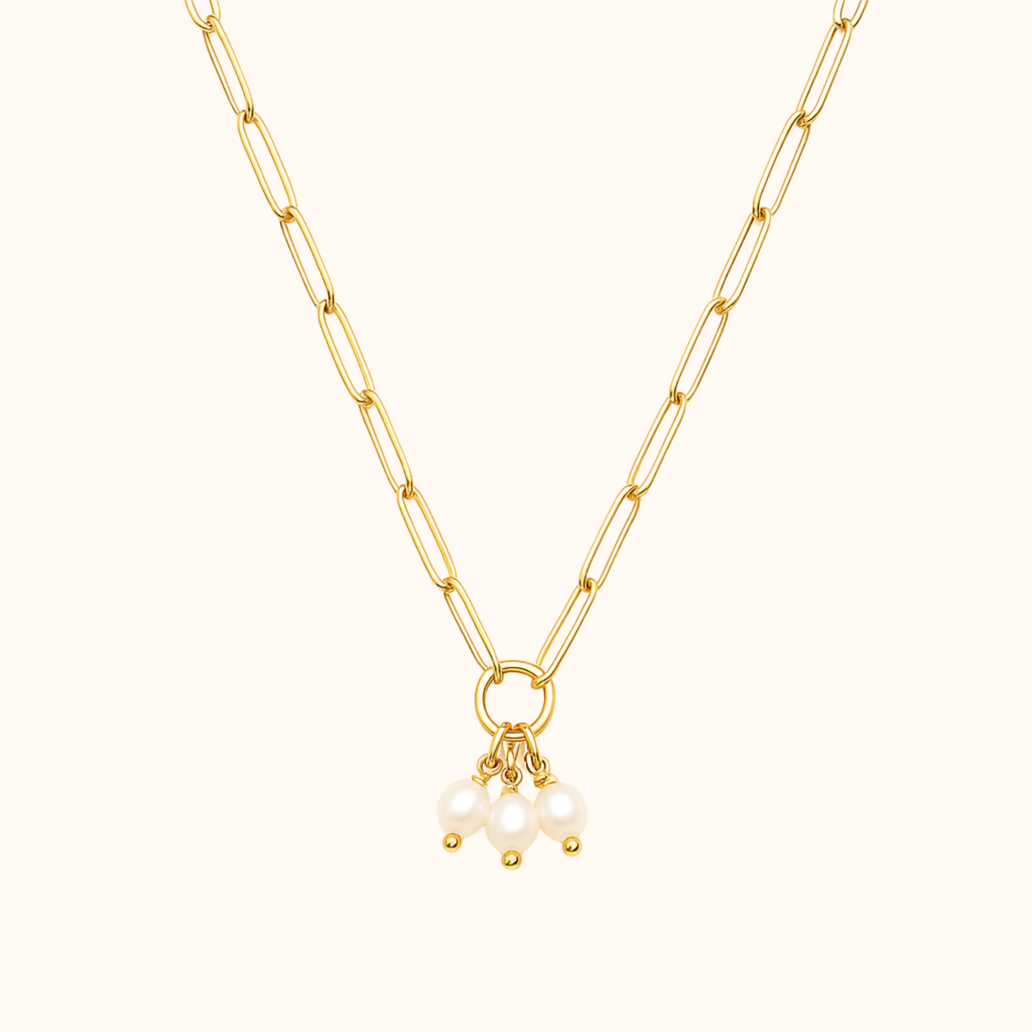 ROMALI 18K Gold-Plated Paperclip Petite Freshwater Pearlies Pendant Necklace