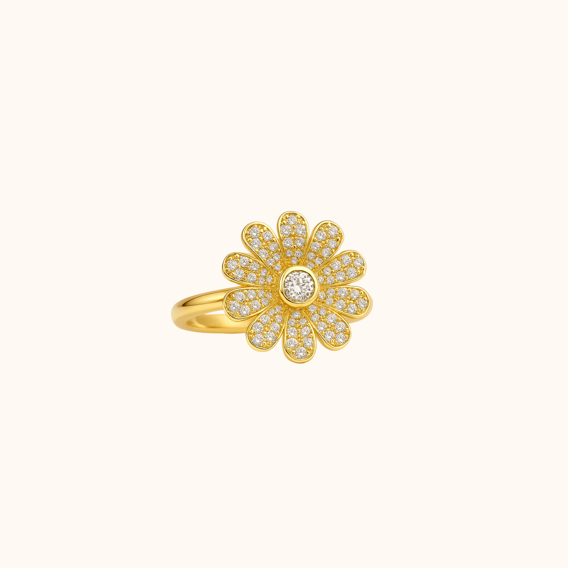 ROMALI Daisy Flower Crystal Ring – 18k Gold-Plated