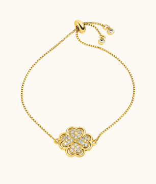 ROMALI 18K Gold-Plated Adjustable Shiny Crystal Clover Bracelet
