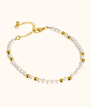 ROMALI 18K Gold-Plated Mini Pearl & Gold Bead Bracelet