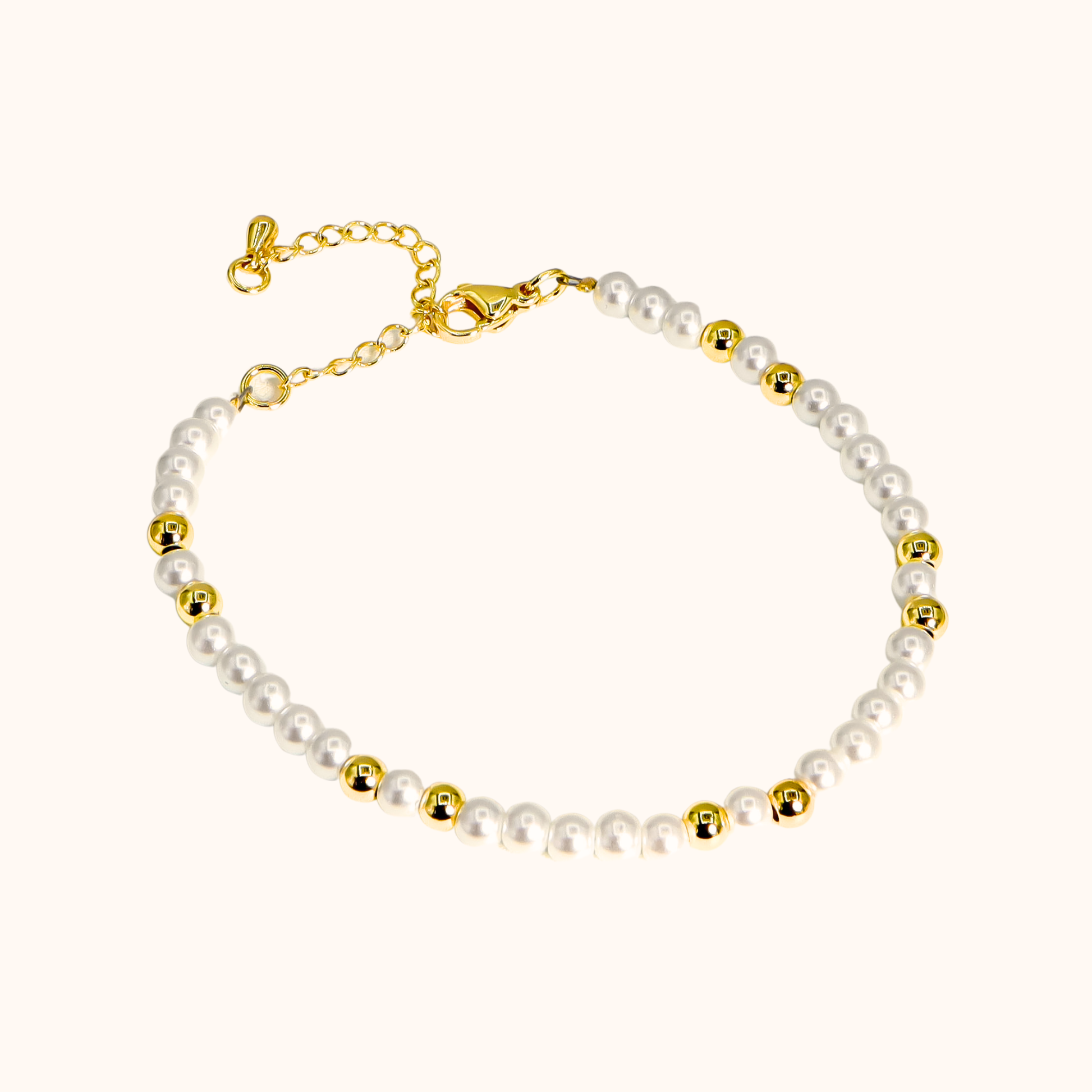 ROMALI 18K Gold-Plated Mini Pearl & Gold Bead Bracelet