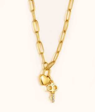 ROMALI 18K Gold-Plated Lock & Key Paperclip Pendant Necklace