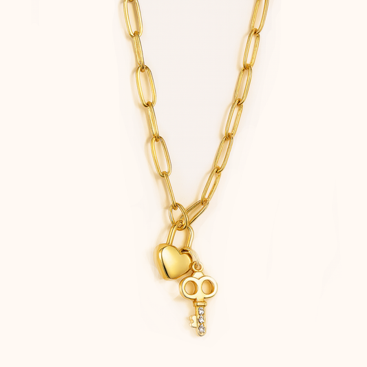 ROMALI 18K Gold-Plated Lock & Key Paperclip Pendant Necklace