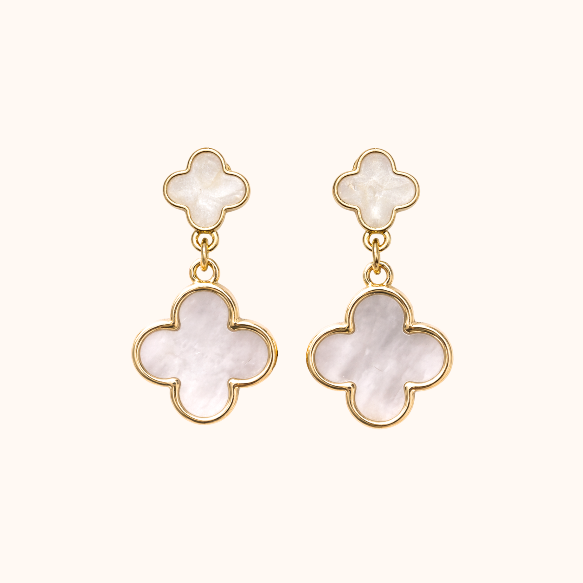 ROMALI Mother-of-Pearl Double Clover Drop Earrings | 18K Gold-Plated