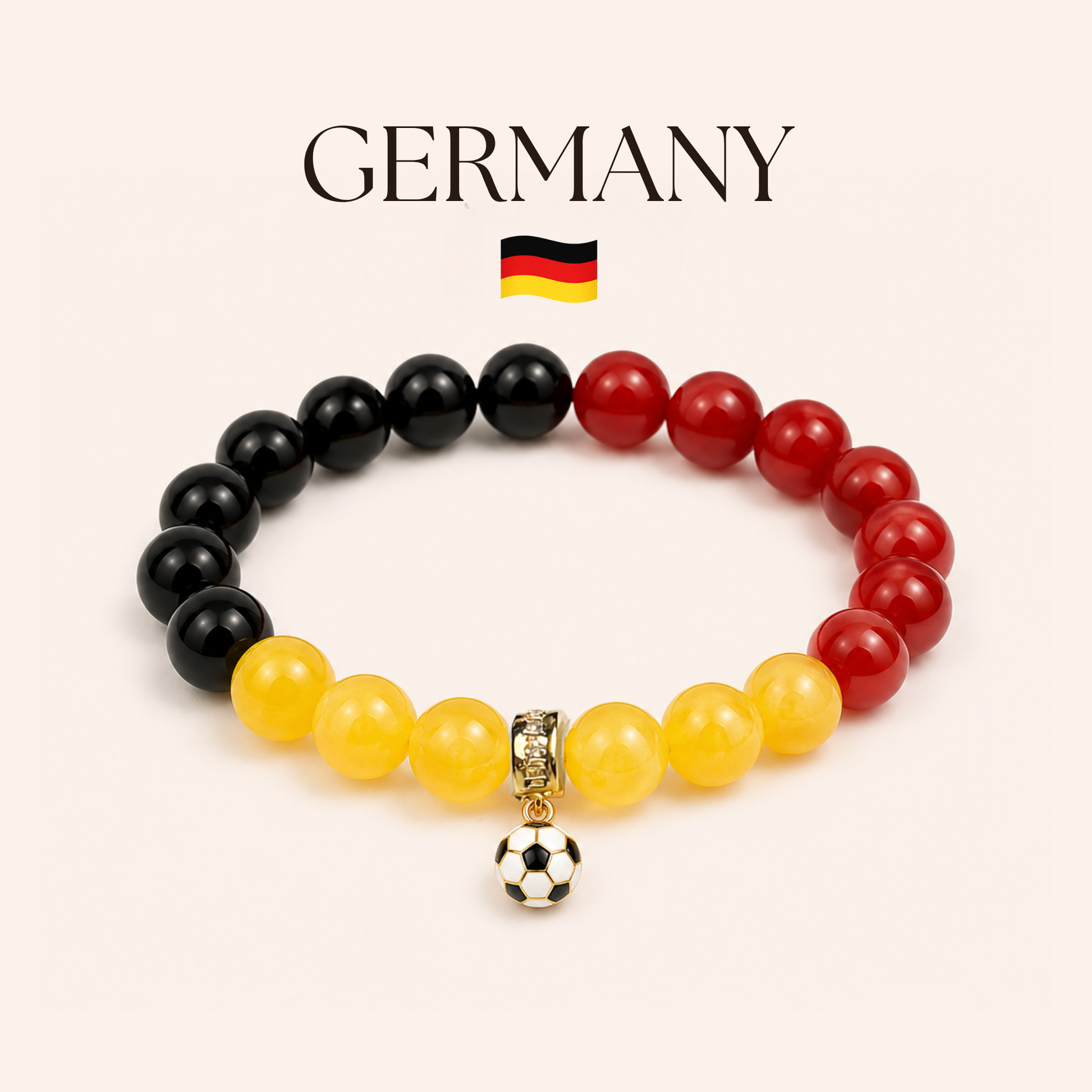 ROMALI Germany Soccer Beaded Bracelet | Black Onyx, Yellow Jade & Red Jade Unisex