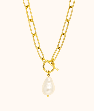 ROMALI 18K Gold-Plated Pearl Pendant Paperclip Necklace