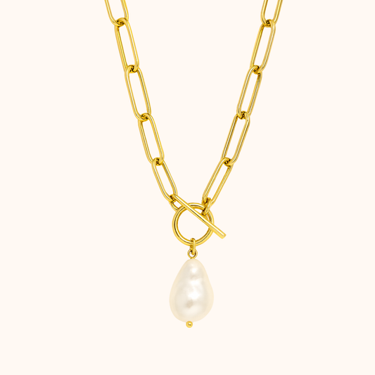 ROMALI 18K Gold-Plated Pearl Pendant Paperclip Necklace