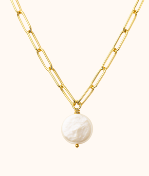 ROMALI 18k Gold-Plated Paperclip Necklace - Round Freshwater Pearl