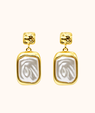 ROMALI 18k Gold-Plated Rectangle Geometric Shell Pearl Drop Dangle Earrings