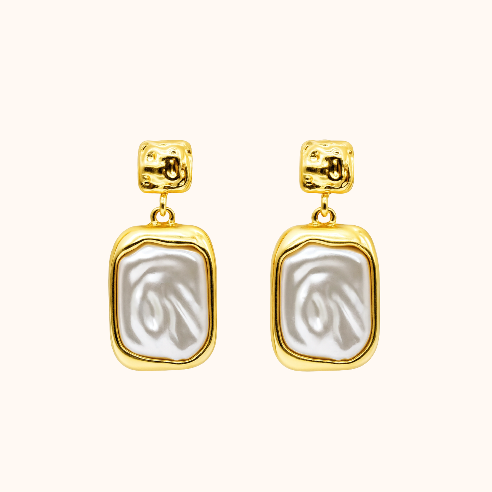 ROMALI 18k Gold-Plated Rectangle Geometric Shell Pearl Drop Dangle Earrings
