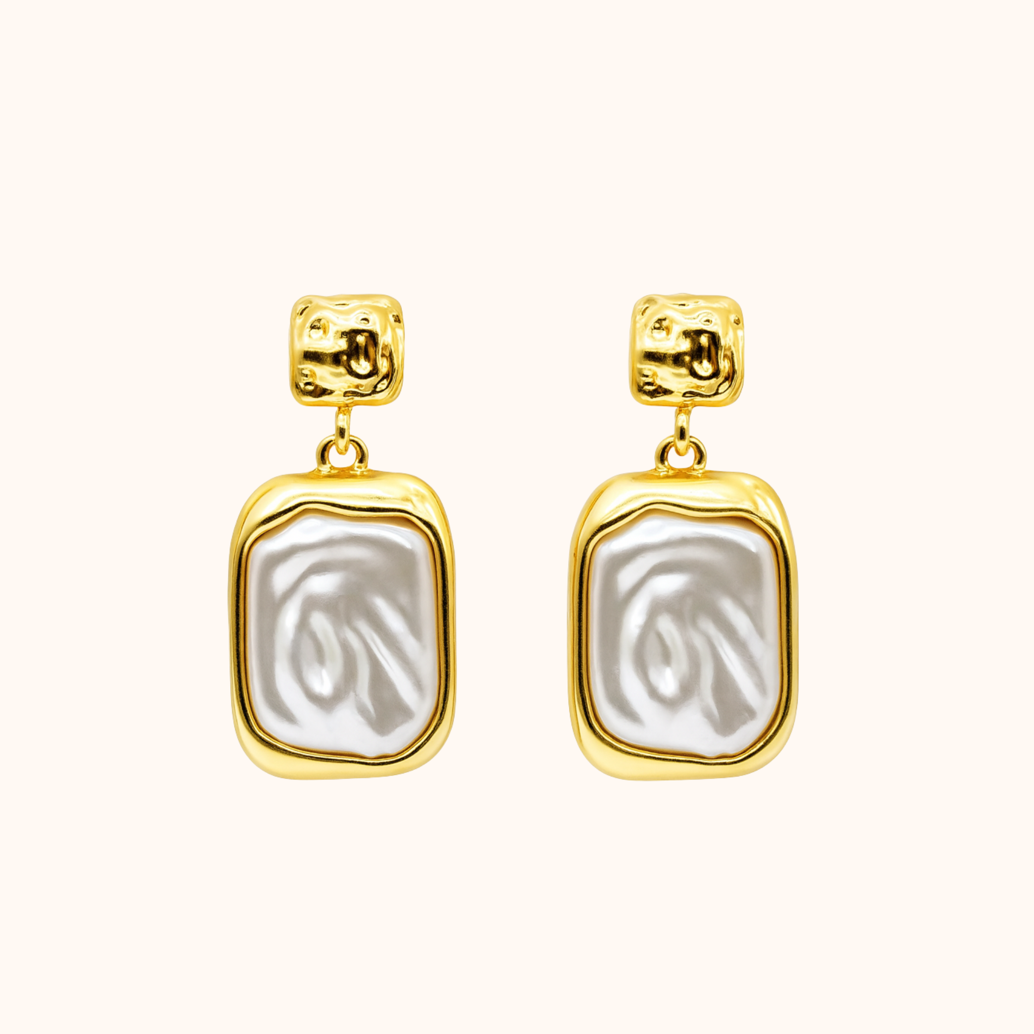 ROMALI 18k Gold-Plated Rectangle Geometric Shell Pearl Drop Dangle Earrings