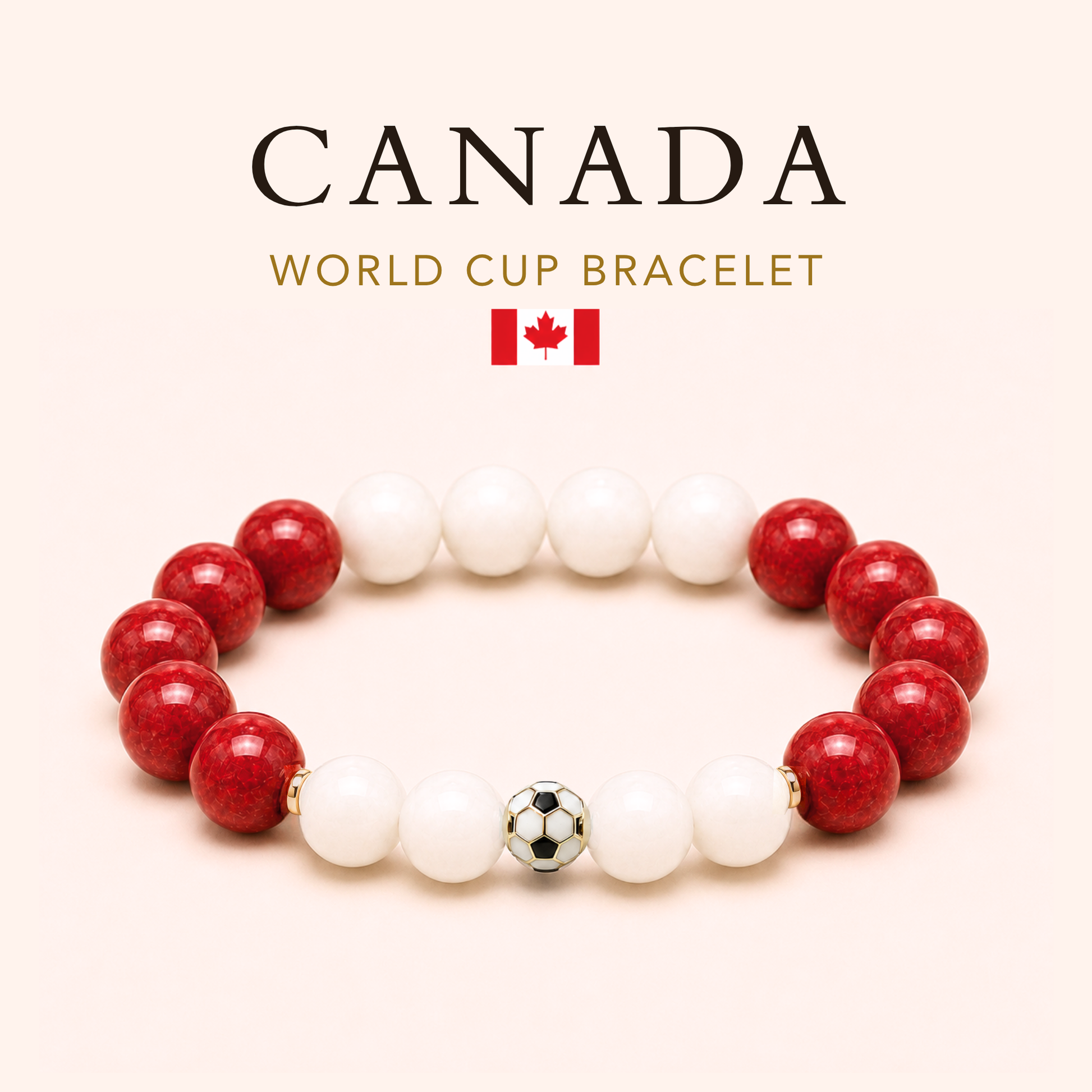 ROMALI Canada Soccer World Cup Bracelet | Cherry Jade & White Jade Unisex