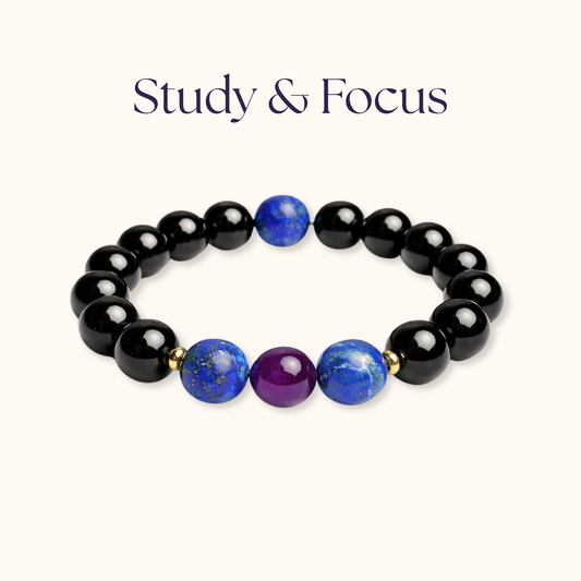 ROMALI Study & Focus Beaded Bracelet | Natural Stone Lapis Lazuli, Amethyst, Onyx | Unisex