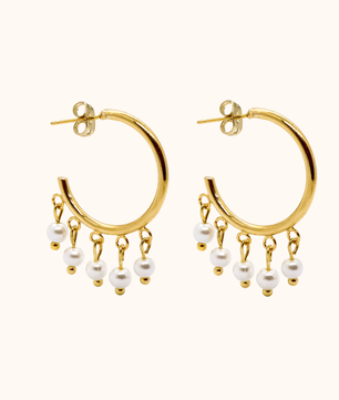 ROMALI 18k Gold-Plated Mini Dangle Pearls Hoop Earrings